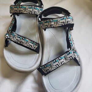 Teva Hurricane Sandals for Women, Size 8, Gray, Black, and Blue